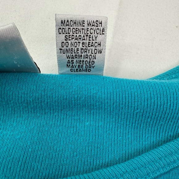 Chico's Design Turquoise Cotton Scoop Neck Cap Sleeve Tee Size Large - Picture 4 of 6